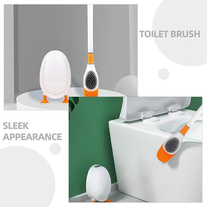 Veemoon Silicone Toilet Brush and Holder with Soft Bristles, Cute Diving Bird Design, Wall-Mounted and Floor-Standing for Bathroom Cleaning Tools and Household Use, White