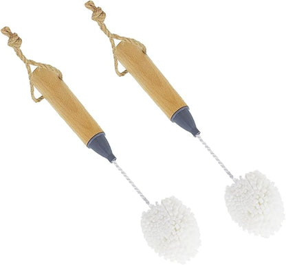 2 Pcs Wine Glass Cleaning Brush with Bamboo Handle – Foam Glass Scrubber for Wine Glasses, Whiskey Cups, and Bottles, 10.2x2.2 In (White)