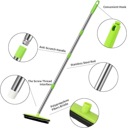 MEIBEI Pet Hair Removal Broom with Squeegee -53", Long Handle Soft Bristle Rubber Broom, Ideal for Remove Fur from Carpets, Rugs, Hardwood and Linoleum
