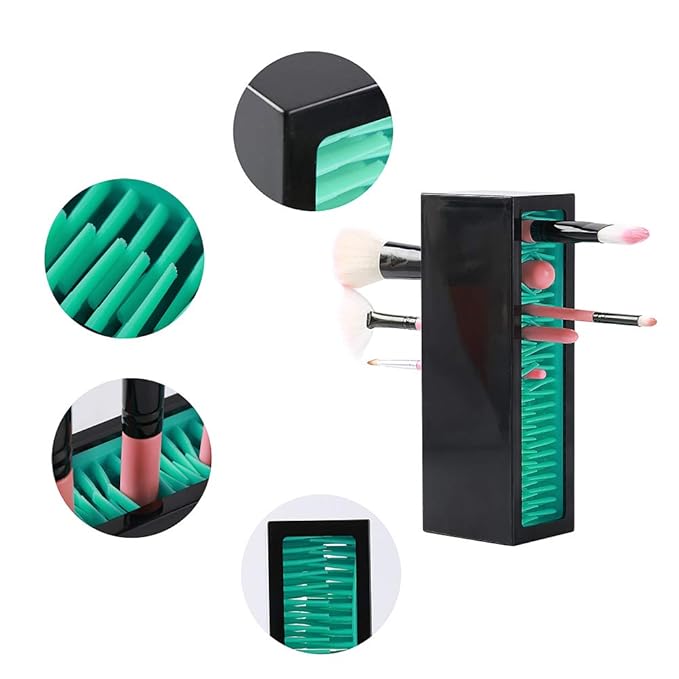JAMEND CLXP Makeup Brushes Holder Organizer, Silicone Vanity Air Drying Rack Display Storage for Brush, Eyeliners and More, Practical Cosmetic Tools Container (Blue-White)
