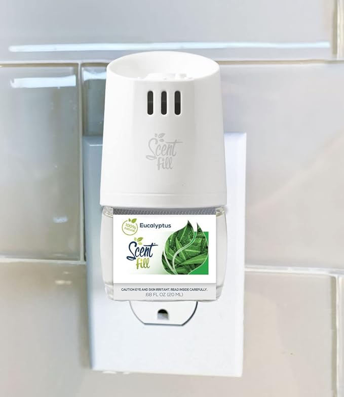 Scent Fill 100% Natural Eucalyptus Plug in Refills Air Freshener, Scented Oil Refills, 4 Refills & Diffuser