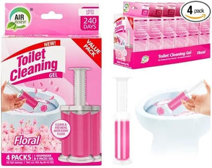 Toilet Cleaning Gel Floral Scent. Pack of 4 (6.43oz) with 56 Gel Stamps for Continuous Toilet Cleaning, Deodorizing & Fruity Freshness