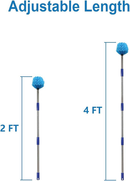 Cobweb Duster with Extension Pole, 4 FT Stainless Steel Pole with Spider Web Brush Head Ceiling Fan Duster for Outdoor Indoor Cleaning, Reach UP to 10-12 FT
