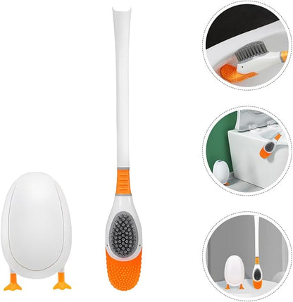 Veemoon Silicone Toilet Brush and Holder with Soft Bristles, Cute Diving Bird Design, Wall-Mounted and Floor-Standing for Bathroom Cleaning Tools and Household Use, White
