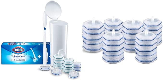 Clorox ToiletWand Disposable Toilet Cleaning System (ToiletWand, Storage Caddy and 16 Refill Heads) and ToiletWand Disinfecting Refills (30 Count) Bundle