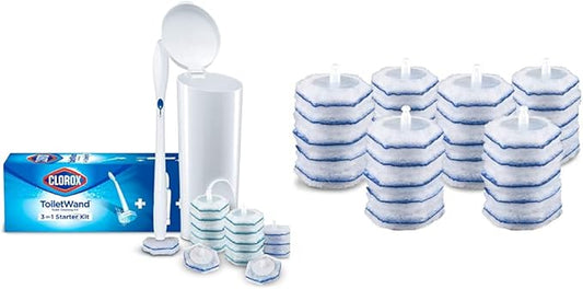 Clorox ToiletWand Disposable Toilet Cleaning System (ToiletWand, Storage Caddy and 16 Refill Heads) and ToiletWand Disinfecting Refills (30 Count) Bundle
