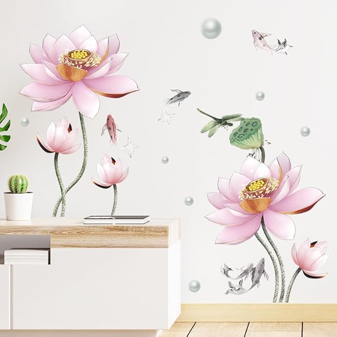 3D Wall Stickers DIY Flower Wall Decal Removable Waterproof Wall Art Decor for Bedroom Living Room Offices Home Decoration (Pink Lotus)