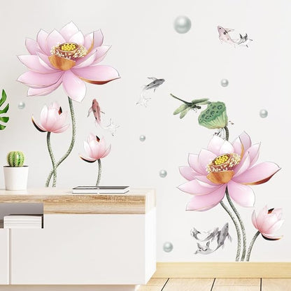 3D Wall Stickers DIY Flower Wall Decal Removable Waterproof Wall Art Decor for Bedroom Living Room Offices Home Decoration (Pink Lotus)