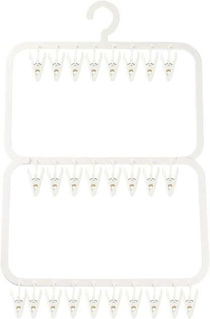 26-Clip Multi-Layer Clothes Drying Rack, BPA-Free ABS Laundry Hanger for Baby Clothes, Socks & Underwear, Heavy Duty Non-Foldable Hanger for Apartment, Nursery & Small Spaces (Off-White)