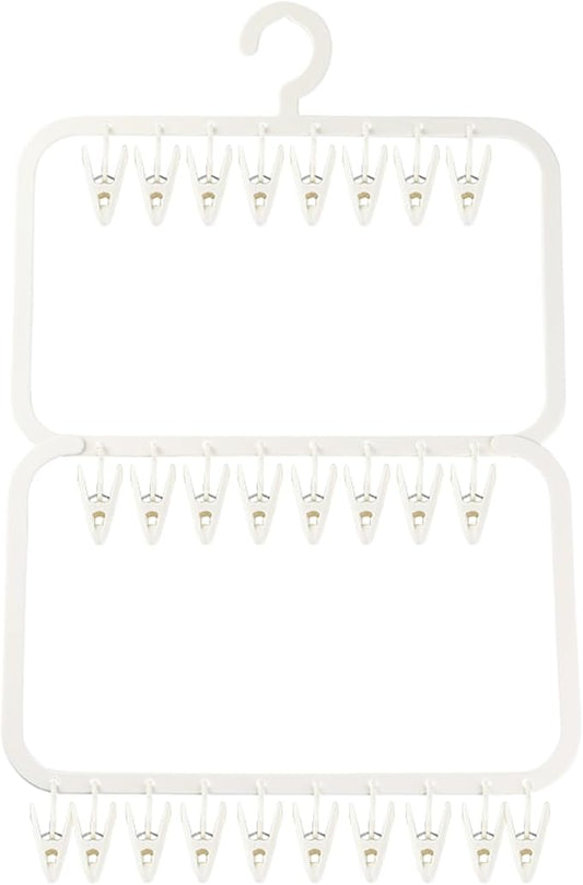 26-Clip Multi-Layer Clothes Drying Rack, BPA-Free ABS Laundry Hanger for Baby Clothes, Socks & Underwear, Heavy Duty Non-Foldable Hanger for Apartment, Nursery & Small Spaces (Off-White)