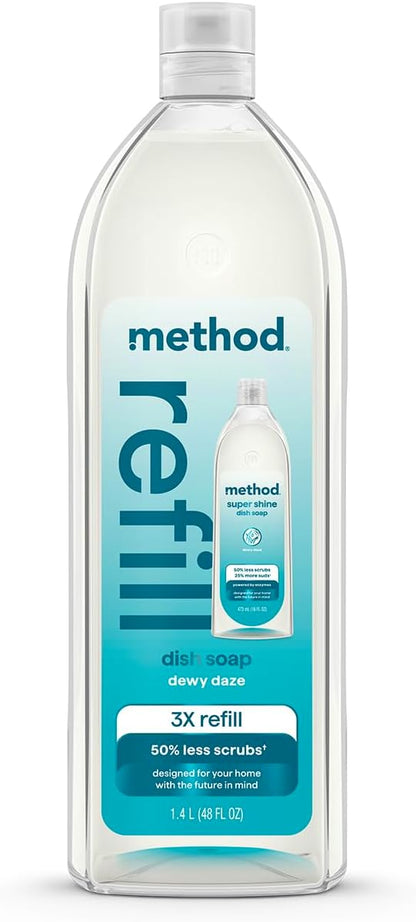 Method Super Shine Liquid Dish Soap Refill, Powered by Enzymes, Dewy Daze Scented, 48 fl oz