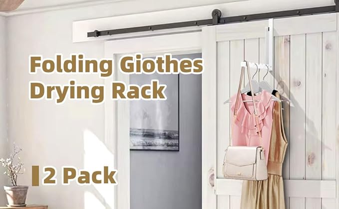 Over The Door Hanger Folding Clothes Drying Rack, Folding Hanging Coat Rack for Indoor Laundry Room Compact Small Space Foldable Portable Clothing Hanger Hook Collapsible- 4 Pack (White)