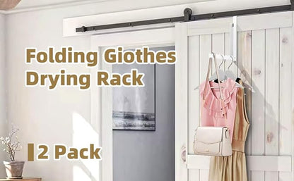 Over The Door Hanger Folding Clothes Drying Rack, Folding Hanging Coat Rack for Indoor Laundry Room Compact Small Space Foldable Portable Clothing Hanger Hook Collapsible- 4 Pack (White)