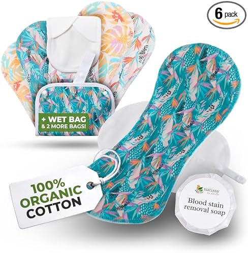 Organic Cotton, High Absorbency Reusable Period Pads for Heavy Flow (6 Pack L+XL) - Leak Proof & Odor Free Cloth Pads for Women - High-Temp Washable, Breathable & Skin-Safe for Menstrual Comfort