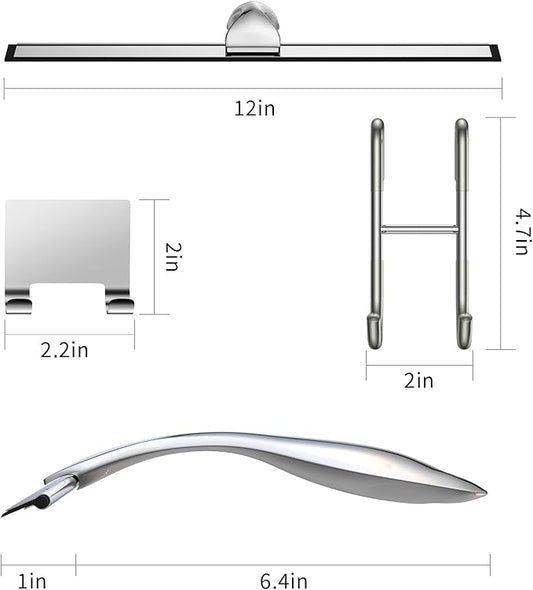 Shower Squeegee for Glass Door 12-Inch Stainless Steel Bathroom Squeegee Window Wiper, 100% Streak-Free, Includes Shower Door Hook and Adhesive Hook, for Window Mirror Tiles Car All-Purpose Squeegee