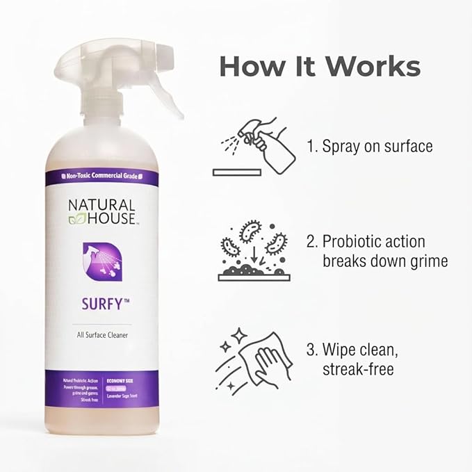 Natural House Surfy - Probiotic All-Purpose Cleaner Spray - Multi-Surface Formula - Plant-Based - Lavender Sage Scent - 32 oz