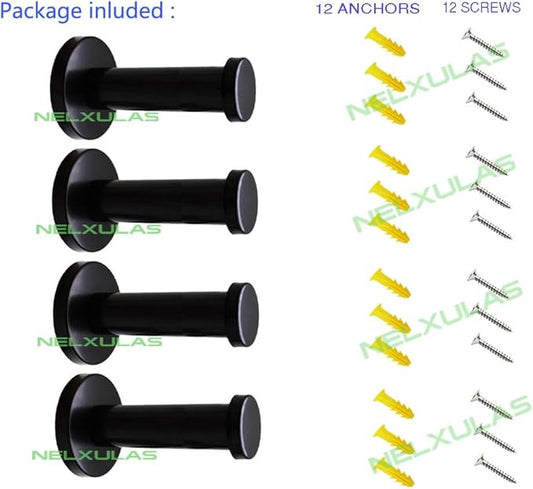 Classic Black Stainless Steel Heavy Duty Wall Mount Hooks, Bath Towel Hooks, Coat Hanger, Handbag Hooks, 4 in Pack (2-4/5")