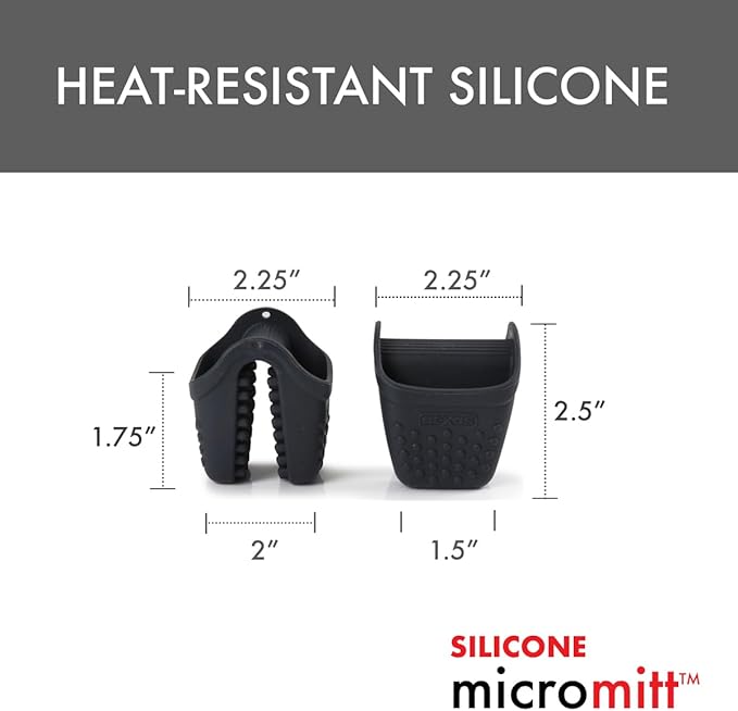 Dexas Micromitt Silicone Oven Mitts - Heat Resistant to 450°F, Set of 2, Dishwasher Safe, Non-Slip Grip, Gray