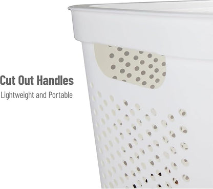 Slim Laundry Hamper with Lid, 60L Clothes Basket, Plastic laundry basket,for Home Storage Clothes Organizer, Laundry Room, College Dorm White