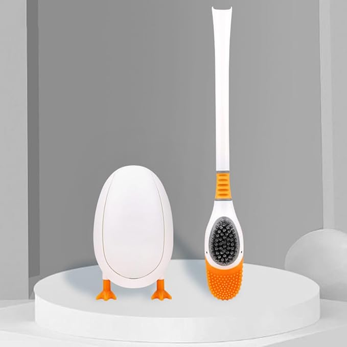 Veemoon Silicone Toilet Brush and Holder with Soft Bristles, Cute Diving Bird Design, Wall-Mounted and Floor-Standing for Bathroom Cleaning Tools and Household Use, White