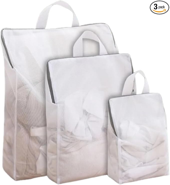 Mesh Laundry Bags for Delicates Reusable Durable Laundry Mesh Wash Bags Large Laundry Travel Bags for College Dorms Apartments Travel Storage Organizer Bag (3Pcs)