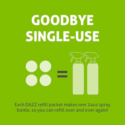 Dazz All Purpose Cleaner Starter Kit (1 Reusable Spray Bottle, 2 Refills) All Natural Multisurface Household Cleaner Spray - Eco Friendly, Non Toxic - Safe for Kids & Pets