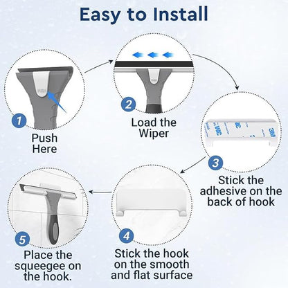 All-Purpose Silicone Shower Squeegee for Glass, Window, Door, Mirror, Car Windshield & Tile Wall, Portable Cleaner Tools, Includes One Hook & One Adhesive,10 Inches (Gray)