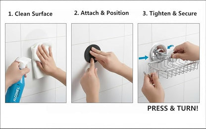 Soap Dish for Shower Suction Cup Powerful Vacuum System Rustproof 304 Stainless Steel Basket Sponges Holder with Razor Hooks for Bathroom or Kitchen Soap Holder (Silver)