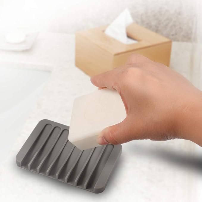 3PCS Self Draining Soap Holder, Premium Silicone Soap Dish, Soap Saver for Shower, Bathroom, Kitchen, Bath Tub, Sponges, Keep Soaps Bars Dry Clean, Easy Clean, Extend Soaps Life