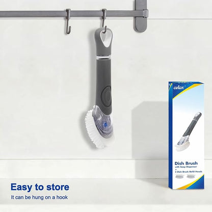 CELOX Dish Brush with Soap Dispenser, Heavy Duty Dishwand Kit, Includes 1 Wand & 3 Dish Brush Refill Heads