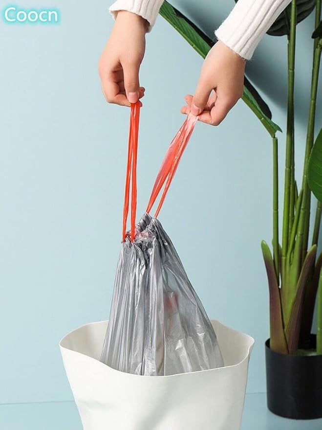 Trashs Bag Drawstring Garbage Bags-Coocn Thicker Heavy Bathroom Trash can Liners for Bedroom Home Kitchen 50 Counts ,4-6 Gallon (Gray)