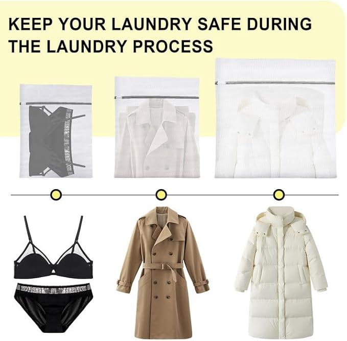 YC Kitchen Mesh Laundry Bags, Fine Mesh, 16"×20"/20"×24"/24"×24", Durable Material with Sturdy Zipper - For Clothes, Linens, Shoes, Travel Storage Bags (3PC M/L/XL)