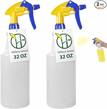 Heavy Duty 32oz Plastic Spray Bottles for Cleaning - Large Empty Industrial Bottles for Gardening Solutions, Vinegar, Chemicals, Professional Cleaners - Adjustable Sprayer Nozzle - Blue/Yellow 2 Pack