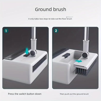 3 in 1 Broom and Dustpan Set with Adjustable Push Broom with 48.8“ Long Handle for Floor Sweeping Outdoor Indoor Sweeping Combo for Home & Kitchen (White)