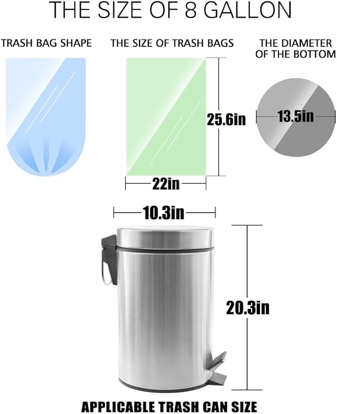 8 Gallon 330 Counts Clear Colorful Trash Bags Kitchen Garbage Bags by Teivio, fit 25-30Liter Bathroom Trash Can Bin Liners, Plastic Bags for home office kitchen，Multicolor