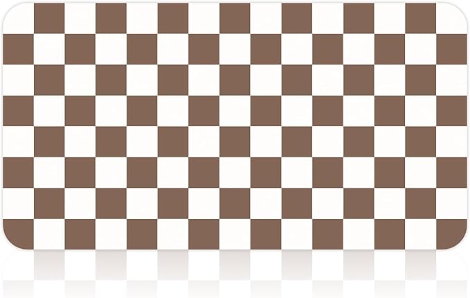 17" x 32" Checkered Dish Drying Mat for Kitchen Counter, Absorbent Coffee Bar Mat for Espresso Machine Coffee Countertops Accessories (Coffee Brown)