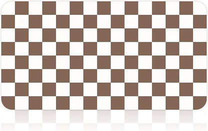 17" x 32" Checkered Dish Drying Mat for Kitchen Counter, Absorbent Coffee Bar Mat for Espresso Machine Coffee Countertops Accessories (Coffee Brown)