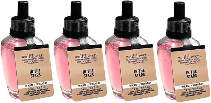 Bath & Body Works IN THE STARS Wallflowers Refills 4-Pack – Gift Set with 30-Inch Metallic Gold & Silver Striped Ribbon Bow for Holidays – 0.8 fl oz Each