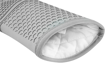 Restaurantware 2-Piece Silicone Oven Mitts Set 1 Case of 13.98 x 7.28 x 1.57 Inches Cotton Lined Heat Resistant Gloves, Slip-Resistant Waterproof Oven Gloves, Gray Cooking Mitts for Baking and BBQ