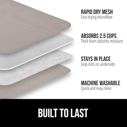 GORILLA GRIP Ultra Water Absorbent Microfiber Dish Drying Mat 2 Pack, Quick Dry Thick Mesh, Slip Resistant Pad for Sink Dishes or Under Rack, Kitchen Counter Accessories, Machine Wash, 18x16, Almond