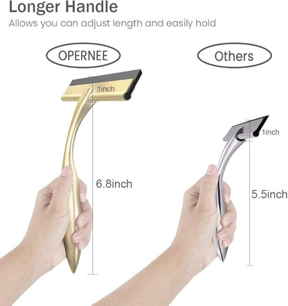 Shower Squeegee with Self Adhesive Hook, 14 Inches Stainless Steel Squeegee Cleaner, All-Purpose Window Scraper for Bathroom Doors, Mirror, Windows and Car Glass, Light Gold