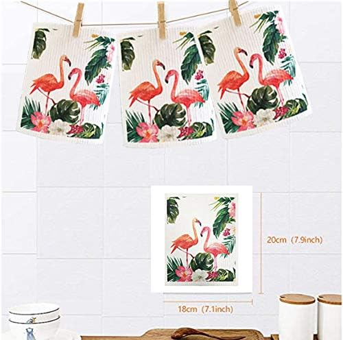 Swedish Dishcloth Reusable Kitchen Dish Towels Absorben and Fast Dry Cleaning Cloths Set of 4 No Odor Wipes (Flamingo)