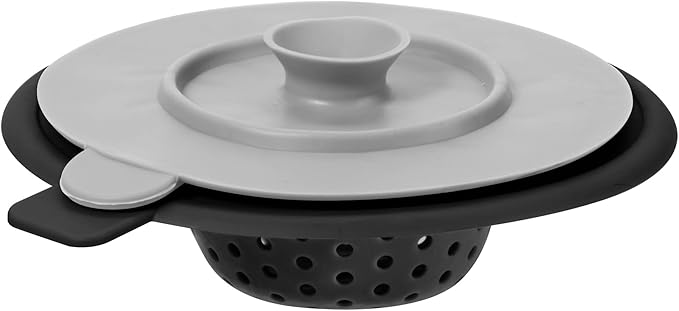 OGGI Silicone Sink Strainer & Stopper Set- Great Kitchen Sink Strainer, Silicone Drain Stopper, Sink Drain Strainer, Sink Plug 4.6˝ Diameter Rim, Black