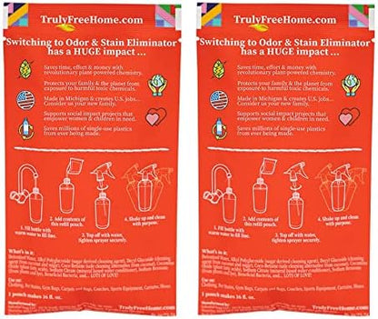 Truly Free Multi-Purpose Odor & Stain Eliminator, Pet Odor Eliminator for Home & Stain Remover for Carpet, Couch, Rugs & More, Upholstery Deodorizer, Includes 1 Empty Bottle Spray & 2 Refill (3 oz ea)