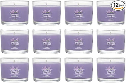 Yankee Candle Lilac Blossoms Scented Mini Jar Candles, 1.3 oz Small Glass Jar Candles, 10-Hour Burn Time, Purple Floral Home Fragrance, for Gifts and Decor (Pack of 12)
