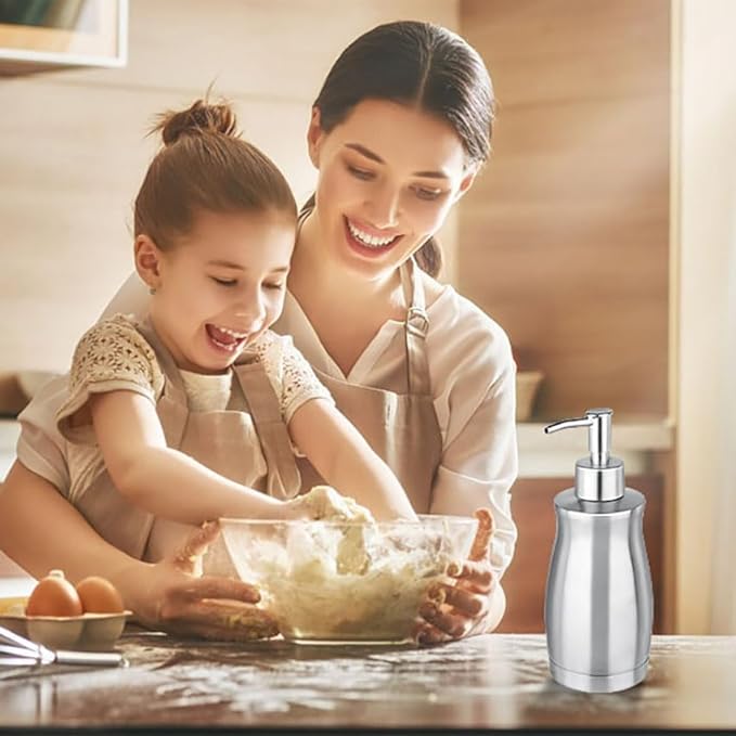 ARKTEK Soap Dispenser Stainless Steel 13.5 Oz - Liquid Hand Lotion Dispenser with Brushed Nickel Pump, Refillable Dishwashing Soap Dispenser Dish Soap for Kitchen, Bathroom, Countertop - Silver