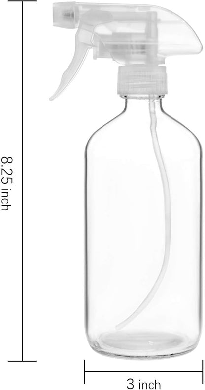 Suwimut 9 Pack Glass Spray Bottles, 16oz Empty Clear Boston Round Bottles Refillable Container with Trigger Sprayer for Cleaning Solutions, Essential Oils, Misting Plants