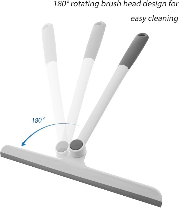 Rotating Glass Squeegee for Home Use Grey White, Multipurpose Nonslip Window and Mirror Cleaner, Bathroom and Car Water Wiper Cleaning Tool