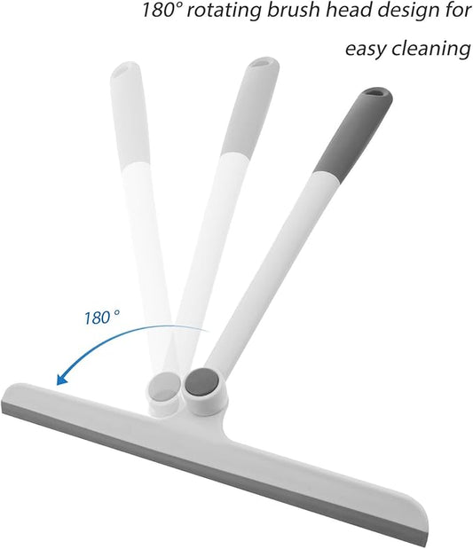 Rotating Glass Squeegee for Home Use Grey White, Multipurpose Nonslip Window and Mirror Cleaner, Bathroom and Car Water Wiper Cleaning Tool