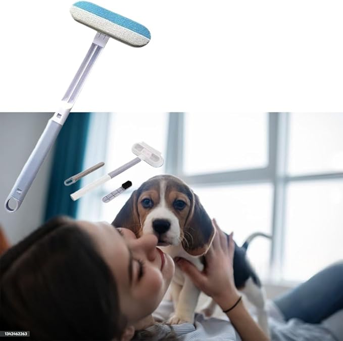 Carpet Rake for Pet Hair Removal Matted Carpet Blackboard Window Screen Cleaning Brush Set, Long Handle Pet Furs Dog Cat Hairs Remover Couch Lint Brush Set, Dog Hair Broom 4 in 1, 24.45" Washable